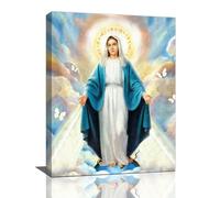 Virgin Mary Wall Art Mary Poster Pictures Wall Decor Mother of God Catholic Art Faith Canvas Painting Print Christian Religious Wall Decoration Artworks Framed for Living Room Bedroom Church 12"x16"