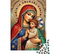 Virgin Mary with Child Adult Jigsaw Puzzle: Mary in Red with Child Educational Game Decompression for Adults Teens & Home Decor 52x38cm/1000pcs