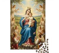 Virgin Mary with Child Jigsaw Puzzles for Adults: Mary Holding Child with Angels Educational Games for The Whole Family Women 38x26cm/1000pcs