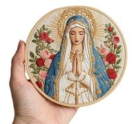 Virgin Mary with Roses DIY Embroidery Kit, 5.9 inch Beginner Embroidery Starter Kit with Pre-Printed Pattern, Instructions, Threads, Needles & Hoop, Easy Stitch Practice Set,Religious Craft Decor Gift