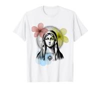 Virgin Mary with Vintage Flowers Graphic T-Shirt