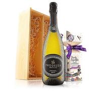 Virgin Wines Prosecco & Chocolates In Wooden Gift Box Cream