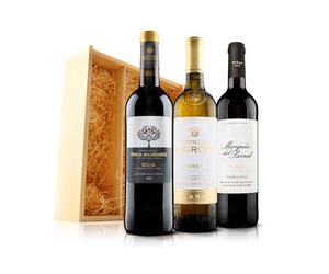 Virgin Wines - Spanish Rioja Trio in Wooden Gift Box - 3 bottles (75cl) - premium red and white wine gift