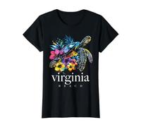 Virginia Beach Souvenir Surfer Diver Sea Turtle Value Graphic T-Shirt, Women, Black, L