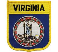 Virginia Flag Embroidered Iron on/Sew on State Shield Patch with Gold Border