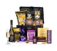 Virginia Hayward Hamper, Magic of Xmas - Xmas Gift Baskets, Luxurious Nibbles and Treats with Prosecco, Mince Pies, Christmas Pudding and More - In Black lidded Wicker Basket.