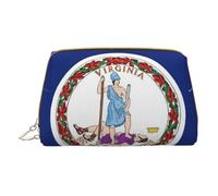 Virginia State Flag Leather Hand-Held Zipper Makeup Bag Storage Bag for Miscellaneous Items Pen Case