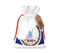 Virginia State Flag Map Print Holiday Burlap Gift Bag With Drawstring, Small Party Favor Pouches For Christmas Gifting-S Size