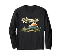 Virginia State Retro Mountain Sunset Scenic Travel Long Sleeve T-Shirt