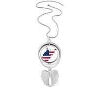 Virginia USA West Map Stars Stripes Flag Shape Pendant Angel Wings Rotating Necklace Jewelry