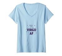Virgo AF Zodiac Starry Celestial Astrology Lover Gift V-Neck T-Shirt, Women, Baby Blue, XXL