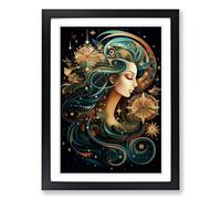 Virgo Zodiac Orphism Framed Wall Art Print A2 Black