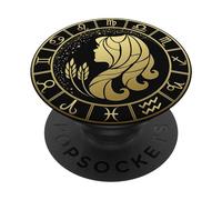 Virgo Zodiac Sign Wheel - Black and Gold Phone Accessory PopSockets Swappable PopGrip