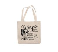 Virgo Zodiac Signs Tote Bag - Long Handled Natural Colour Shopper with Astrology Star Sign Design