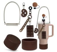 VirgoCCY 5PCS Stanley Cup Accessories Set 30&40 Oz, Includes 1 Diamond Glitter Silicone Boot, 1 Glitter Handle Strap, 1 Straw Covers,1 Straw Adapters Charm Blank with 1 Glitter Charms, Brown