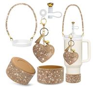 VirgoCCY 5PCS Stanley Cup Accessories Set 30&40 Oz, Includes 1 Diamond Glitter Silicone Boot, 1 Glitter Handle Strap, 1 Straw Covers,1 Straw Adapters Charm Blank with 1 Glitter Charms, Gold