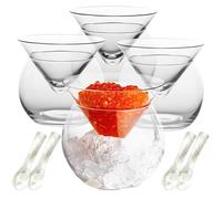 VirgoCCY 8 PCS Glass Caviar Serving Set with Shell Caviar Spoons Chiller Server with Ice Holder for Shrimp Ice Cream Martinis and Cocktails Dishwasher Safe Caviar Serving Dish