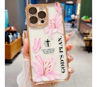 VirgoCCY Christian Bible Verse Phone Case for iPhone 11 Pro Case, God's Plan Pink Lily Cross Shockproof Anti-Scratch Transparent TPU Case for Girls Women-Gold