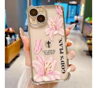 VirgoCCY Christian Bible Verse Phone Case for iPhone 13 Case, God's Plan Pink Lily Cross Shockproof Anti-Scratch Transparent TPU Case for Girls Women-Silver