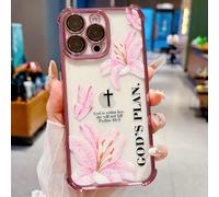 VirgoCCY Christian Bible Verse Phone Case for iPhone 14 Pro Max Case, God's Plan Pink Lily Cross Shockproof Anti-Scratch Transparent TPU Case for Girls Women-Pink