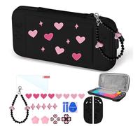 VirgoCCY Cute Travel Carrying Case for Switch 2 2025 with Silicone j-con Covers, Thumb Grip Caps, Screen Protector, Love Heart Strap and Embroidery stickers for Girls Women, Black
