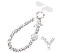 VirgoCCY Initial Diamond Phone Charm With Phone Tether Tab, Luxury Bling Diamond Glitter Wrist Strap Gifts for Women Girls, Diamond, No Gemstone