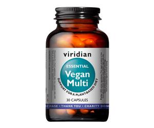 Viridian - Essential Vegan Multivitamin - 30 Caps | Balanced Formula for Plant-Based Diets | Vitamin B12, Iron, Zinc & Vitamin C | 27 Essential Vitamins & Minerals | Nutritionist Formulated