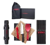 VIRKI Premium Sushi Making Kit, Sushi Bazooka, Bamboo and Silicone Sushi Rolling Mats, Silicone Rice Spoon, Sushi Knife, 5 Sets Black Fiberglass Chopsticks, Nigiri Rice Mold, Storage Bag