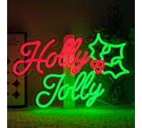 Virlusy Holly Jolly Neon Signs for Wall Decor Dimmable Merry Christmas Led Lights Signs Holly Berry Letters Neon Light for Christmas Party Bar Bedroom Home Shop Party Decor Birthday New Year Gifts