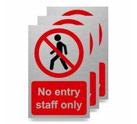 Viro Display No Entry Staff Only Slimline Aluminium Sign - 3 Pack - 100 x 150mm - Durable Rigid Aluminium - Self-Adhesive Tape