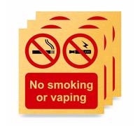 Viro Display No Smoking No Vaping Slimline Aluminium Sign - 100 x 100mm - 0.5mm Brushed Gold - Durable Printed Surface - Self-Adhesive Fixing for Offices & Schools