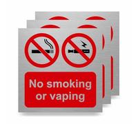 Viro Display No Smoking No Vaping Slimline Aluminium Sign - 150 x 150mm - 0.5mm Brushed Aluminium - Durable Printed Surface - Self-Adhesive Fixing for Offices & Schools