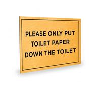 ViroDisplay® Please Only Put Toilet Paper Down The Toilet Sign - 150 x 100mm - Brushed Aluminium - Durable Printed Surface - Self-Adhesive Fixing (Brushed Gold)