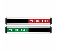 ViroDisplay® Sliding Sign with Your Choice of Text - Green/Red Edition - 214 x 40mm - Anodised Silver Profile with Black End Caps - Self-Adhesive Fixing