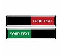 ViroDisplay® Sliding Sign with Your Choice of Text - Green/Red Edition - 214 x 60mm - Anodised Silver Profile with Black End Caps - Self-Adhesive Fixing