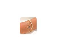 VIROMY 4PCS Gold Bracelets for Women 14K Gold Plated Stackable Bracelet Fashion Devil's Eye Zircon Link Adjustable Chain Dainty Jewellery Gifts for Women