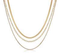 VIROMY Choker Necklace for Women 18k Gold Plated Necklace Trible Layers Figaro Chain Link Box Chain Adjustable Minimalist Handmade Jewellery