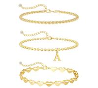 VIROMY Gold Bracelets for Women 14K Gold Plated A Initial Layered Bracelet Minimalist Twisted Rope Heart Bead Link Dainty Name Jewellery