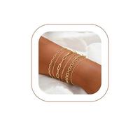 VIROMY Gold Bracelets for Women 14K Gold Plated Layered Stackable Bracelets Herringbone Satellite Beads Box Adjustable Cuba Link Chain Bracelet Set for Women
