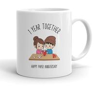 VIROSA 1 Year Paper Anniversary Mug - 11oz Ceramic Coffee Mug Gift for Husband, Wife, Couples - First Wedding Anniversary Present Idea, Funny Romantic Keepsake