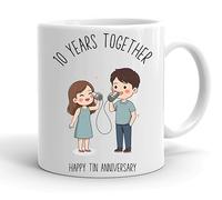 VIROSA 10 Years Tin Anniversary Mug - 11oz Ceramic Coffee Cup Gift for Husband, Wife, Couples - Tenth Wedding Anniversary Present Idea, Romantic Keepsake