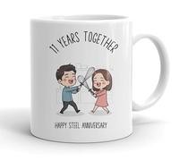 VIROSA 11 Years Steel Anniversary Mug - 11oz Ceramic Coffee Cup Gift for Husband, Wife, Couples - Eleventh Wedding Anniversary Present Idea, Romantic Keepsake