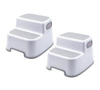 VIROSA 2 Pack Double Step Stool for Kids - Non-Slip Toddler Step with Handles - Sturdy & Safe for Potty Training, Toilet, Bathroom & Kitchen Use - Lightweight & Durable Design (White) (Pack of 2)
