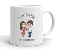 VIROSA 2 Years Cotton Anniversary Mug - 11oz Ceramic Coffee Cup Gift for Husband, Wife, Couples - Second Wedding Anniversary Present Idea, Romantic Keepsake