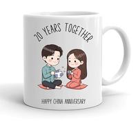 VIROSA 20 Years China Anniversary Mug - 11oz Ceramic Coffee Cup Gift for Husband, Wife, Couples - Twentieth Wedding Anniversary Present Idea, Romantic Keepsake