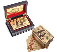 VIROSA 24k Carat Gold Plated Poker Cards | Includes Deluxe Wooden Gift Box, Ideal for Family, Magic Party Game (100 Dollar Gold Boxed)