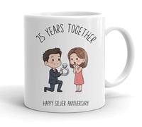 VIROSA 25 Years Silver Anniversary Mug - 11oz Ceramic Coffee Cup Gift for Husband, Wife, Couples - Twenty-Fifth Wedding Anniversary Present Idea, Romantic Keepsake