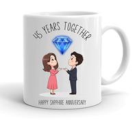 VIROSA 45 Years Sapphire Anniversary Mug - 11oz Ceramic Coffee Cup Gift for Husband, Wife, Couples - Forty-Fifth Wedding Anniversary Present Idea, Romantic Keepsake