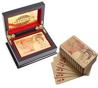 VIROSA 50 Pound Playing Cards, 24k Carat Gold Plated Poker Deck with Deluxe Wooden Gift Box, Luxury Casino Card Set for Family Games, Magic Tricks, Parties & Gifts