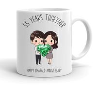 VIROSA 55 Years Emerald Anniversary Mug - 11oz Ceramic Coffee Cup Gift for Husband, Wife, Couples - Fifty-Fifth Wedding Anniversary Present Idea, Romantic Keepsake